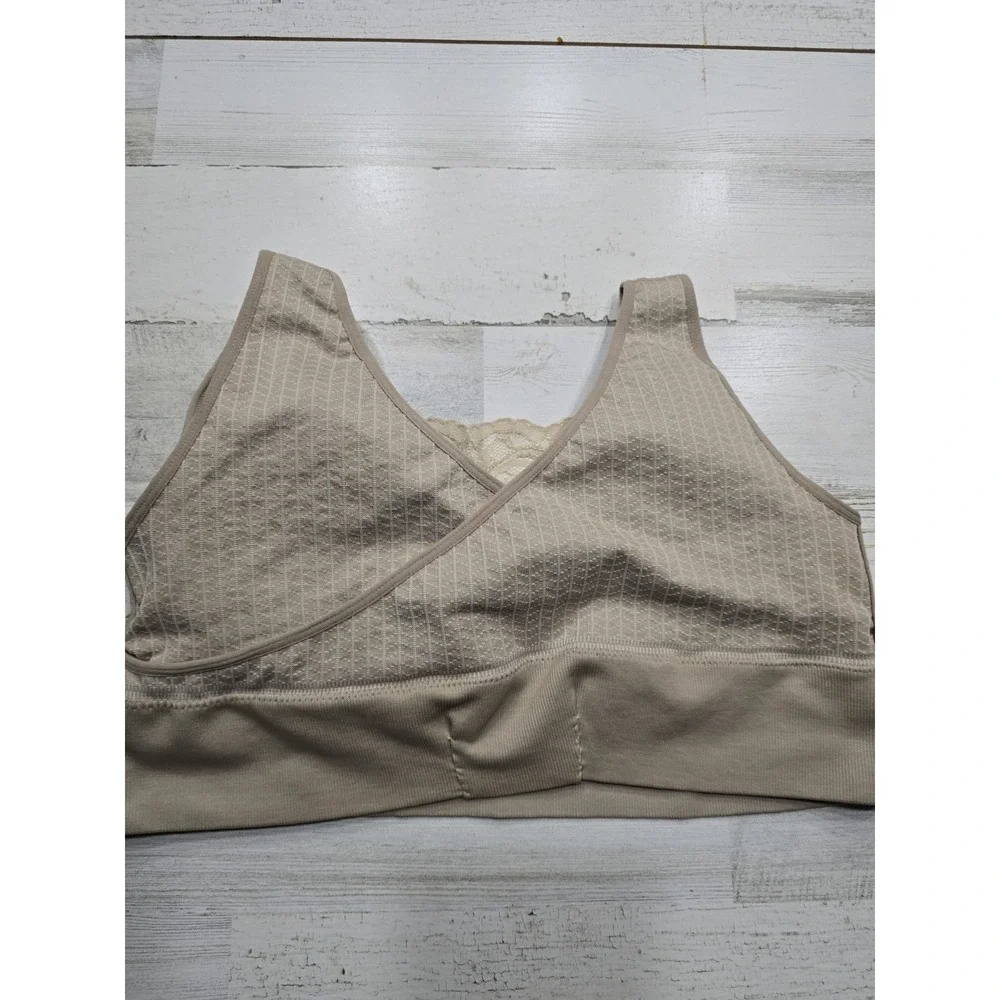 Sankom Patent Lace Bra Beige‎ Nude Posture Support Wireless Bralette XL-XXL